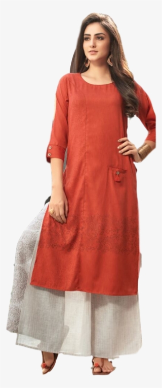 S4u Orange Cotton Straight Kurti - Girl #7901668