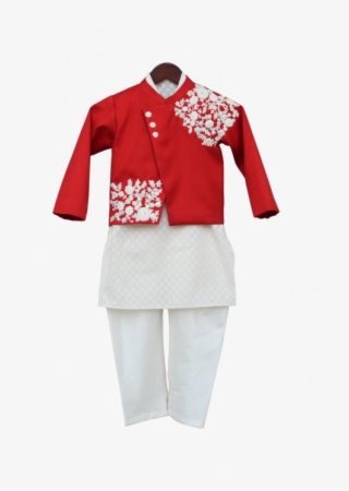 Off White Kurta With Red Jacket & Churidar - Costume #7902243