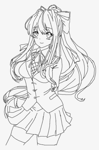 Monika From Monika Freetoedit Png Monika Ddlc Drawing - Line Art #7915260