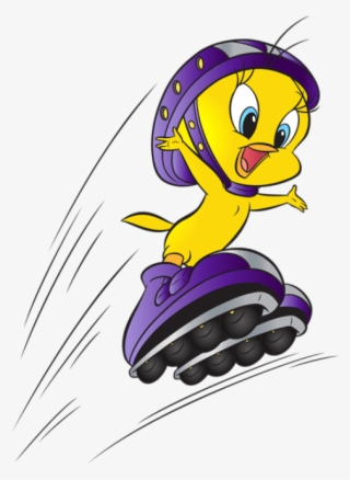 Free Png Download Tweety With Roller Skates Clipart - Cartoon Roller Skating #7917216