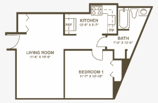 One Bedroom, 589 Square Feet, Corner Apartment One - 589 Square Feet Apartment #7928836
