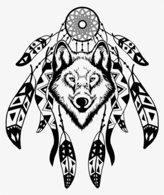 Tattoo Sticker - Dream Catcher With Wolf #7930048
