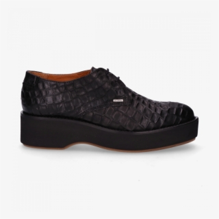 Lace Up Shoe Croco Printed Leather Black - Slip-on Shoe #7943007