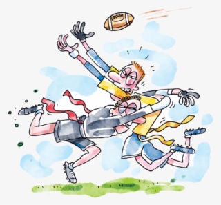 Two Cartoon Characters Playing Intramural Flag Football - Cartoon #7958471