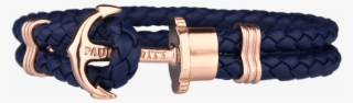 Paul Hewitt Phreps Navy Leather With Rose Gold Anchor - Black Rose Gold Bracelet #7968908