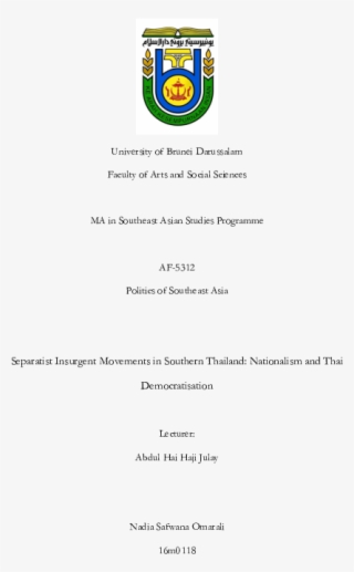 Separatist Insurgent Movements In Southern Thailand - Ubd #7976514