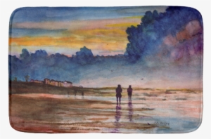 Stormy Sunset Beach Combing Watercolor Seascape Bath - Watercolor Painting #81250