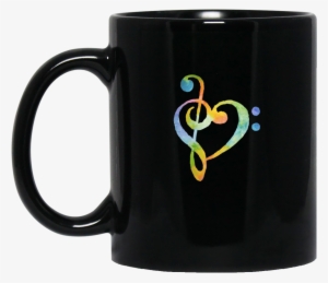 Watercolor Rainbow Heart Bass Clef Musical Note Tee - Music Heart #81829