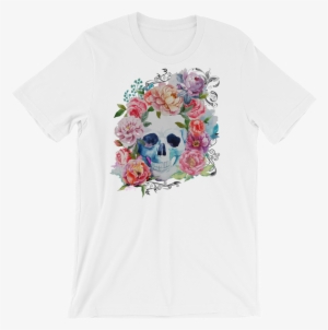 Watercolor Roses Skull T-shirt - Wellcoda Blumen-ernster Schädel-skelett-kopf Grußkarte #83209