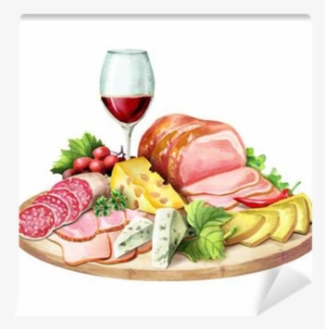 Smoked Meat, Cheese And Glass Of Wine - Salumi E Formaggi Clip Art #83528
