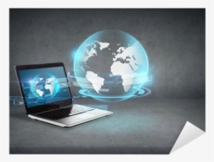 Laptop Computer With Globe Hologram On Screen Sticker - World Map #86331
