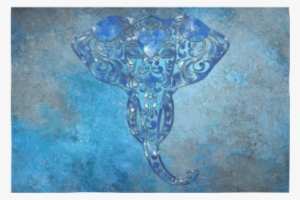 A Blue Watercolor Elephant Portrait In Denim Look Cotton - Motif #86578