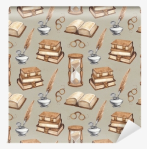 Watercolor Vintage Books, Glasses, Sand Hourglass And - Watercolor Painting #87261