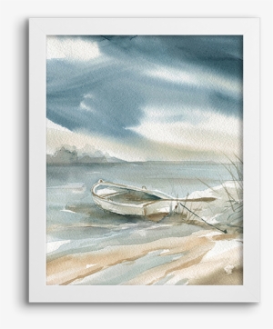 Coastal Watercolor ~ Rowboat - Subtle Mist Iii Poster Print By Carol Robinson #807979