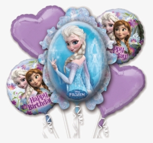 Frozen Anna & Elsa 5 Balloon Bouquet Happy Birthday - Disney Frozen Balloon Bouquet (each) #808433