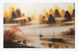 Chinese Landscape Watercolor Painting Canvas Print - Watercolor Painting #809346