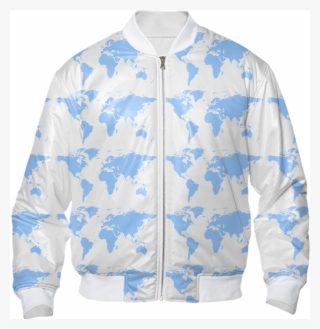 Shop Blue World Map Pattern Bomber Jacket Bomber Jacket - World Map #8008576