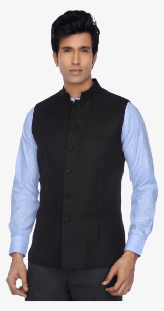Mens Sleeveless Slim Fit Solid Nehru Jacket - Black Sleeveless Jacket Nehru #8011857
