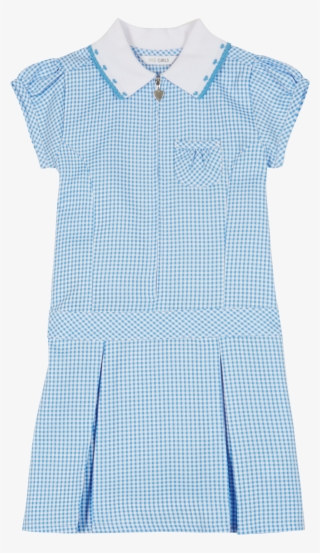 Blue Girls' Gingham Pleated Dress - Pattern #8015125