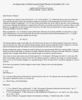 An Open Letter To Nobel Laureate Frank Wilczek On Invalidity - Account Receivable Turnover Comment #8020014