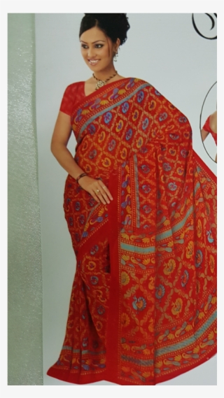 Red Mixed Orange Cotton Silk - Sari #8025954