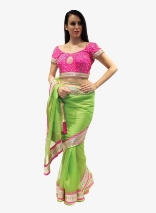 Pink N Green Saree - Blouse For Green Saree #8027116