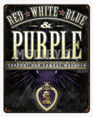 Combat Wounded Purple Heart Vintage Steel Sign - Label #8029419