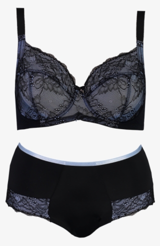 Support Contrast Lace Set Black & Serenity Blue Setd04 - Brassiere #8034124