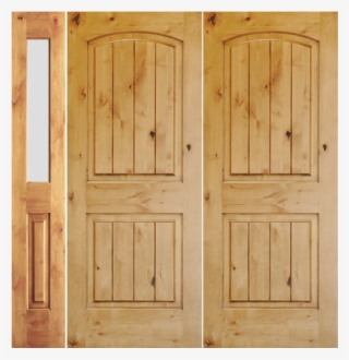 Krosswood Knotty Alder 2 Panel Top Rail Arch With V - Home Door #8043337