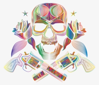 Flowers And Firearms Skull Line Art Polyprismatic No - Clip Art #8052382