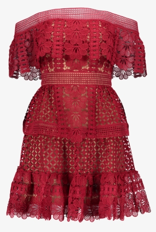 Off Shoulder Lace Mini Dress Red - Day Dress #8056432