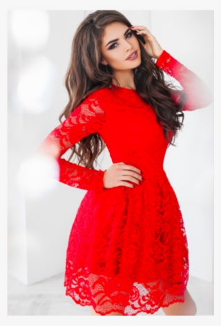 Flared Lace Dress-red - Dress #8056971