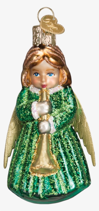 Old Word Christmas Angel With Horn Glass Ornament - Figurine #8059530