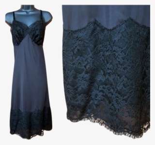 Vintage Full Length Slip Black Lacy Lace Size Extra - Little Black Dress #8066077