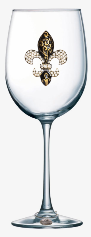 Gold Swirl Fleur De Lis Jeweled Stemmed Wine Glass - Wine Glass Quotes For Mom #8067837