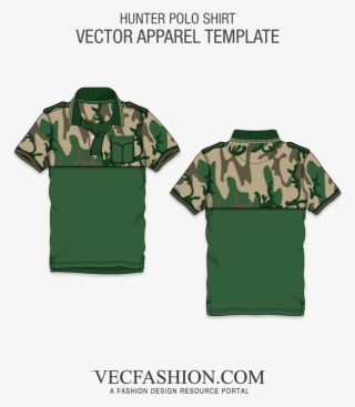 Hunter Polo Shirt With Camouflage Print - T Shirt Raglan Vector #8072432