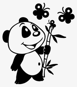 Sticker Panda Avec Bambou Et Papillons Ambiance Sticker - Panda Stilizzato Png #8079698