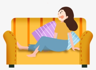 Cartoon Hand Drawn Illustration Couch Png And Psd - Sitting #8091711