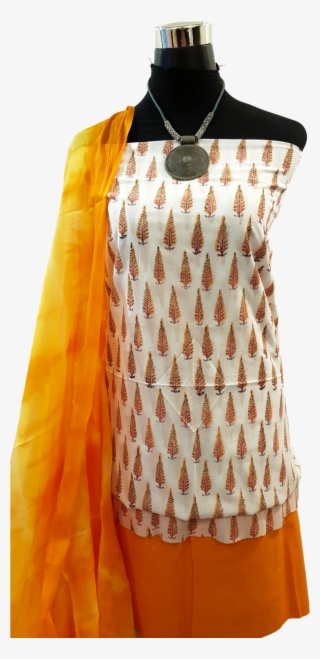 Orange Hand Block Dress Material Orange Dupatta Orange - Pattern #8095779