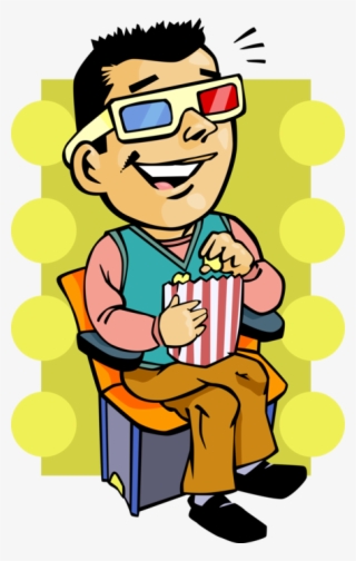 Man Watching A Movie With 3d Glasses Royalty Free Vector - Watching Movies Clipart #811149