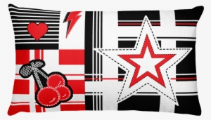 Plaid Punk Love Lightning Bolt Cherry Star 20" X 12" - Throw Pillow #811426