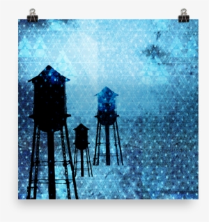 Water Towers At Night Poster - Painting #814919