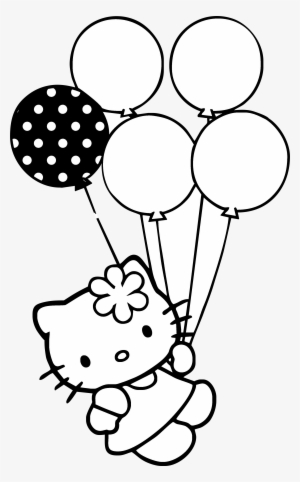 Hello Kitty Con Globitos Logo Black And White - Hello Kitty With Balloon #816192