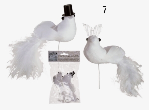 White Dove Couple On Stick With Feathers & Pearl Deco #816941
