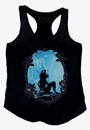 A Black Tanktop With A Centered Image Of Ariel - Blue #817596