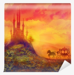 Silhouette Of A Horse Carriage And A Mediev Wall Mural - Carriage #817623