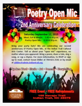 Poetry Open Mic Reading, Indian Trail Cultural Arts - Flyer #8116761