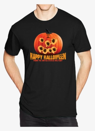 Tactical Halloween Pumpkin Bullet Hole Carving T=shirt - Hanes Fatigue Green #8127627