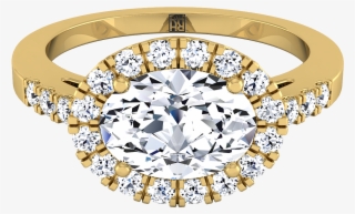 Oval Shape Diamond Halo Engagement Ring East West With - Engagement Ring #8135194