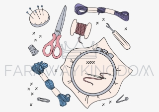Embroidery Work Needlewoman Accessories Vector Illustration - Ilustração Bordado #8138866